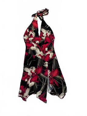Y2K Floral Print Halter Neck Dress With Fairy Hem Size L